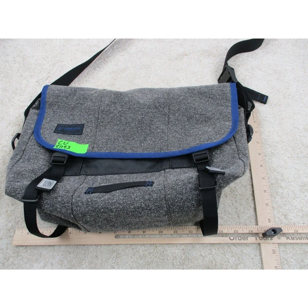 Timbuk2 Classic Messenger Bag Heather Gray Blue Trim Laptop Crossbody Shoulder